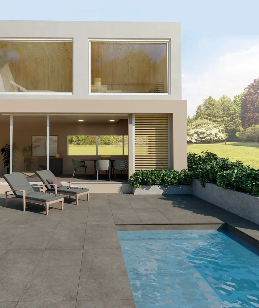 Outdoor floor coverings - Ash Grey Concrete Effect Porcelain Stoneware, Non-Slip, 60x60 cm - EBFE020 (Ceramishop.fr) - CERAMISHOP