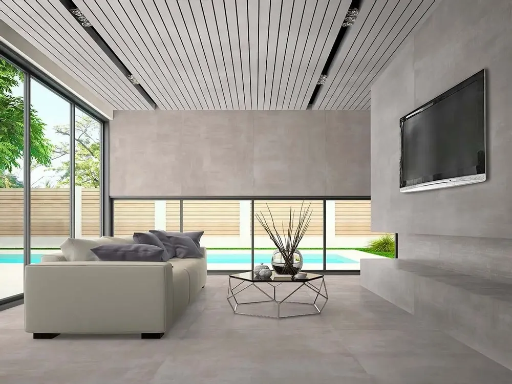 Indoor floor coverings - Brushed Concrete Effect Porcelain Stoneware Grey 80X80 - ECGE380 (Ceramishop.fr) - CERAMISHOP