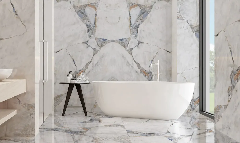 Indoor floor coverings - Precious Marble Effect Porcelain Stoneware, Matte White, 60x120 - EBRP194 (Ceramishop.fr) - CERAMISHOP