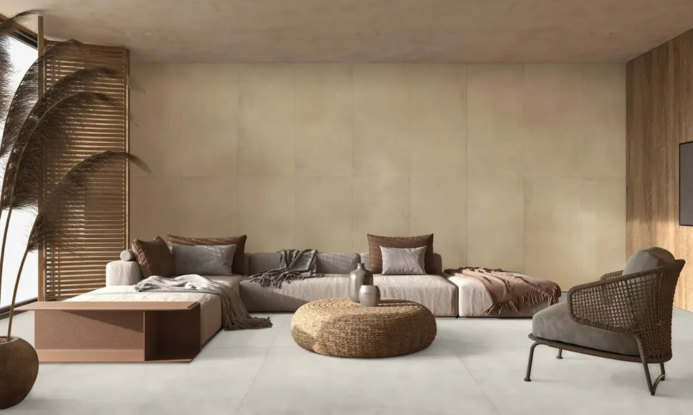 Indoor floor coverings - Ivory Waxed Concrete Effect Porcelain Stoneware 60X60 - EPIY672 (Ceramishop.fr) - CERAMISHOP