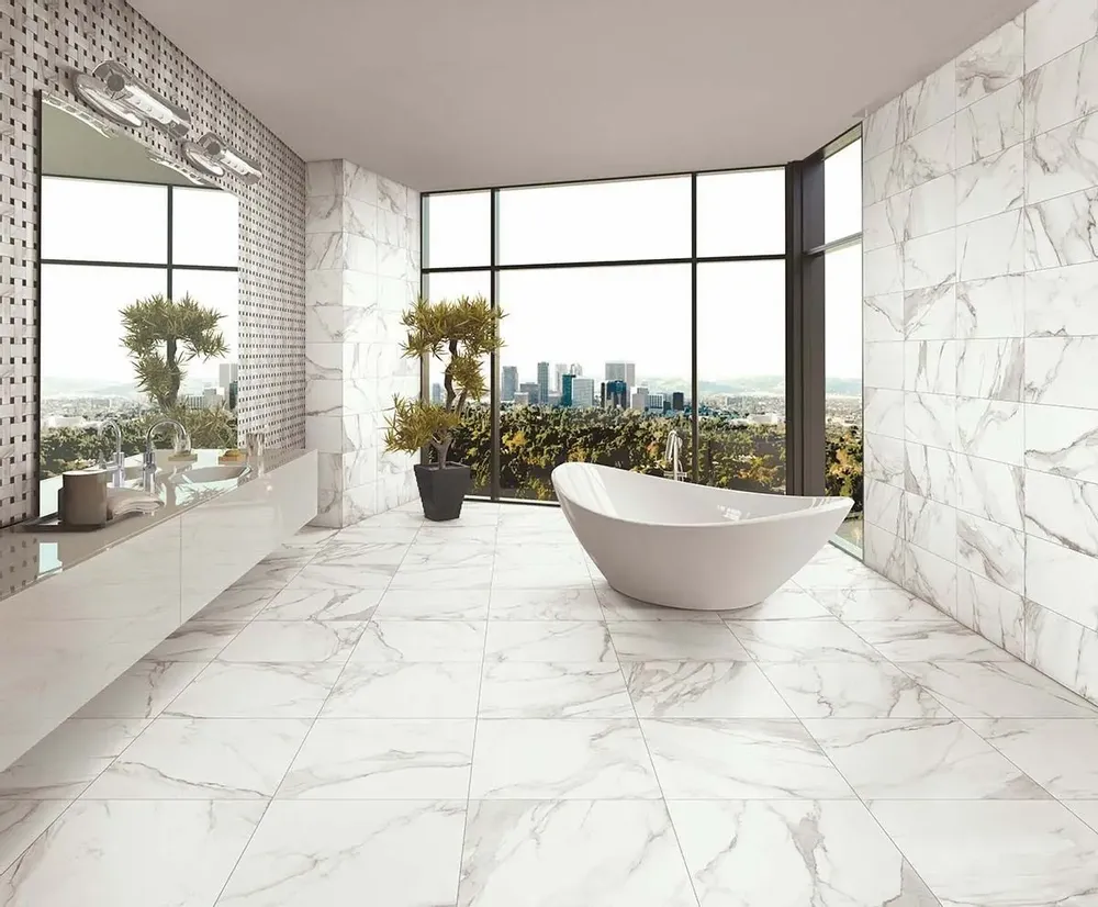Indoor floor coverings - Calacatta Matte Marble Effect Porcelain Stoneware 60X120 - ECAA105 (Ceramishop.fr) - CERAMISHOP