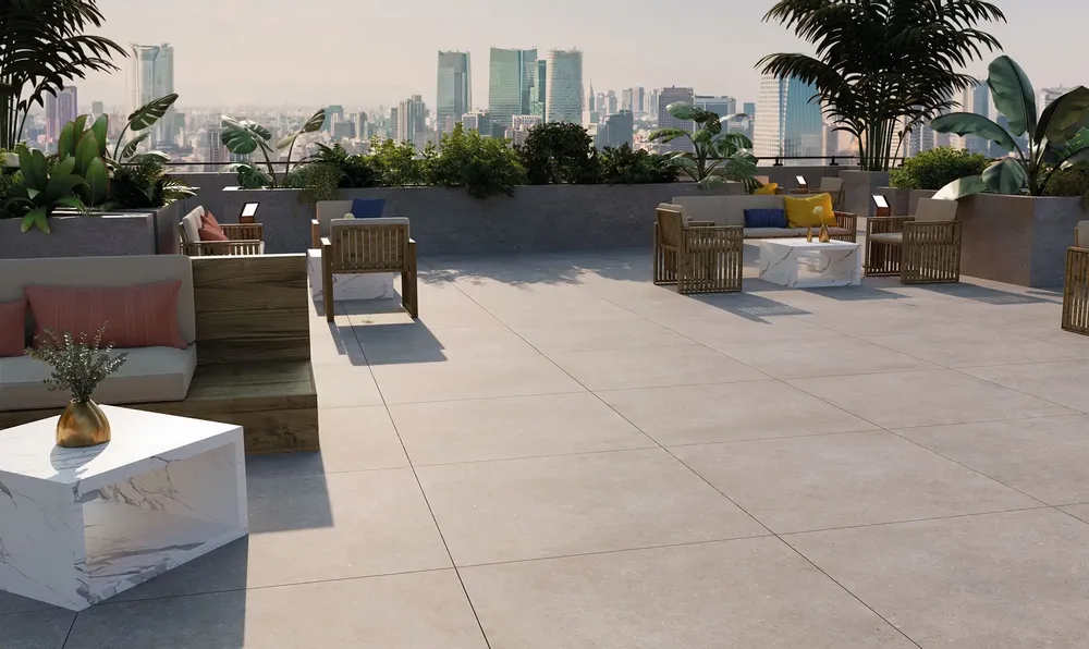 Outdoor floor coverings - Light Grey Concrete Effect Porcelain Stoneware, Non-Slip, 60x60 - EBST012 (Ceramishop.fr) - CERAMISHOP