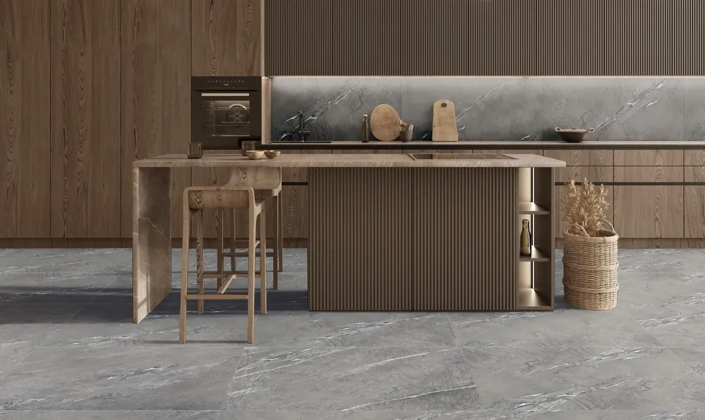 Indoor floor coverings - Stone-effect porcelain stoneware, anthracite matte finish, 60x60 cm - ECAE228 (Ceramishop.fr) - CERAMISHOP