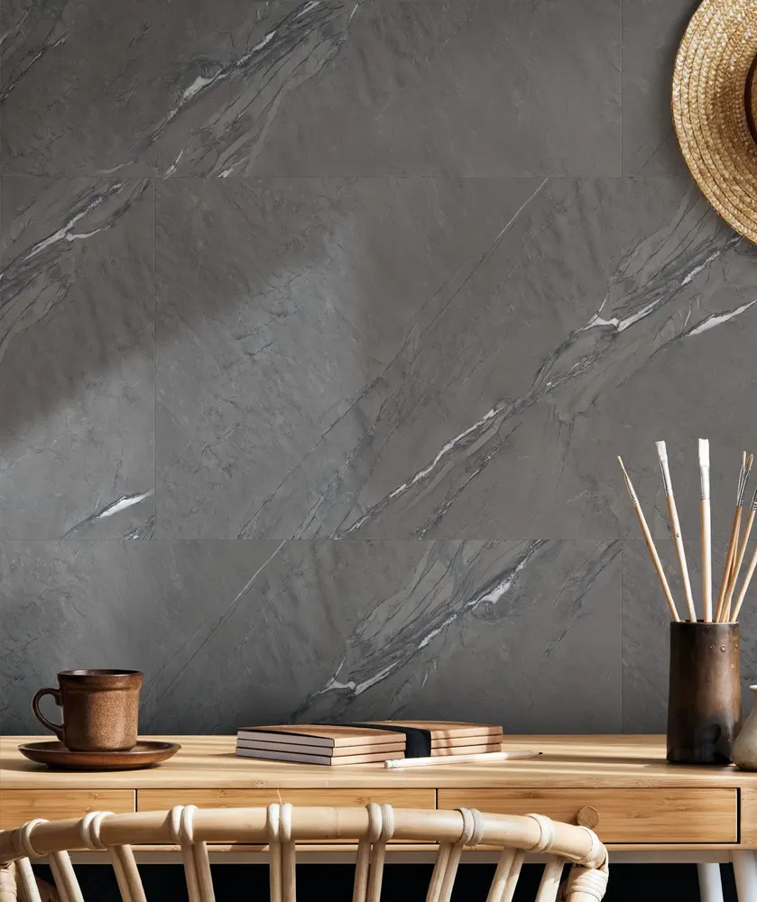 Indoor floor coverings - Stone-effect porcelain stoneware, anthracite matte finish, 60x60 cm - ECAE228 (Ceramishop.fr) - CERAMISHOP