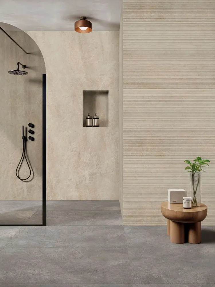 Indoor floor coverings - Taj Mahal Beige Marble Effect Grooved Porcelain Stoneware Tile Rt 60X120 - ETMA1570 (Ceramishop.fr) - CERAMISHOP