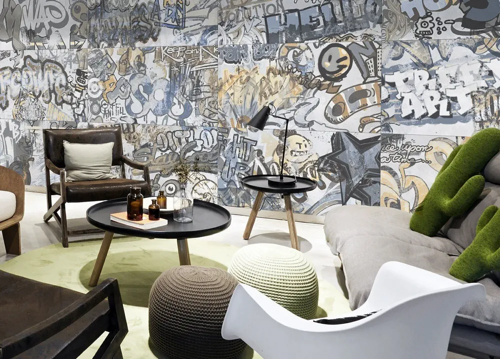 Revêtements sols intérieurs - Revêtement En Grès Cérame Décoré Graffiti Blanc Rt 60X120 - EGWE1706 (Ceramishop.fr) - CERAMISHOP