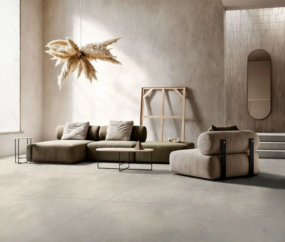 Indoor floor coverings - Modern Natural Stone Effect Porcelain Stoneware, Matte White, RT 60X120 - EHCK1610 (Ceramishop.fr) - CERAMISHOP