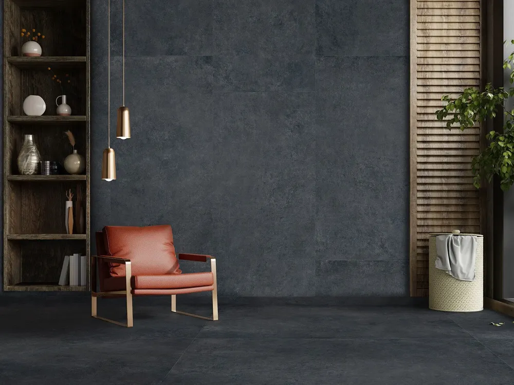 Indoor floor coverings - Black Concrete Effect Porcelain Stoneware 60X120 - ECMT398 (Ceramishop.fr) - CERAMISHOP