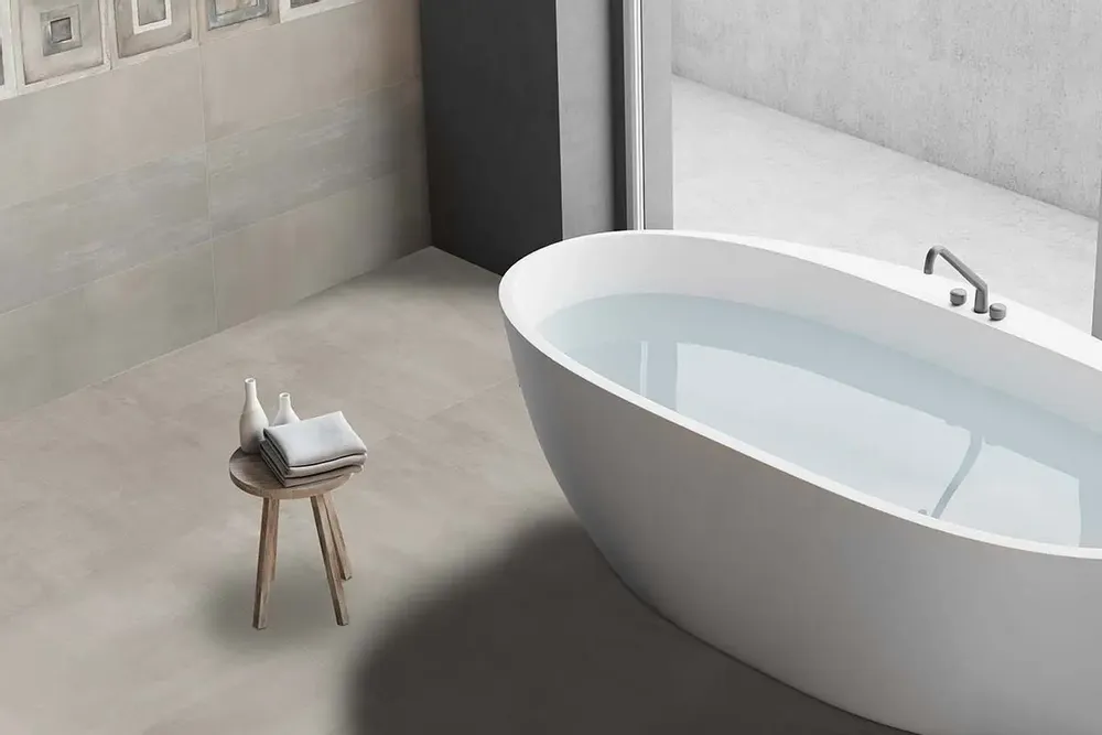 Indoor floor coverings - Pearl Grey Brushed Concrete Effect Porcelain Stoneware 60X120 - ECPL375 (Ceramishop.fr) - CERAMISHOP