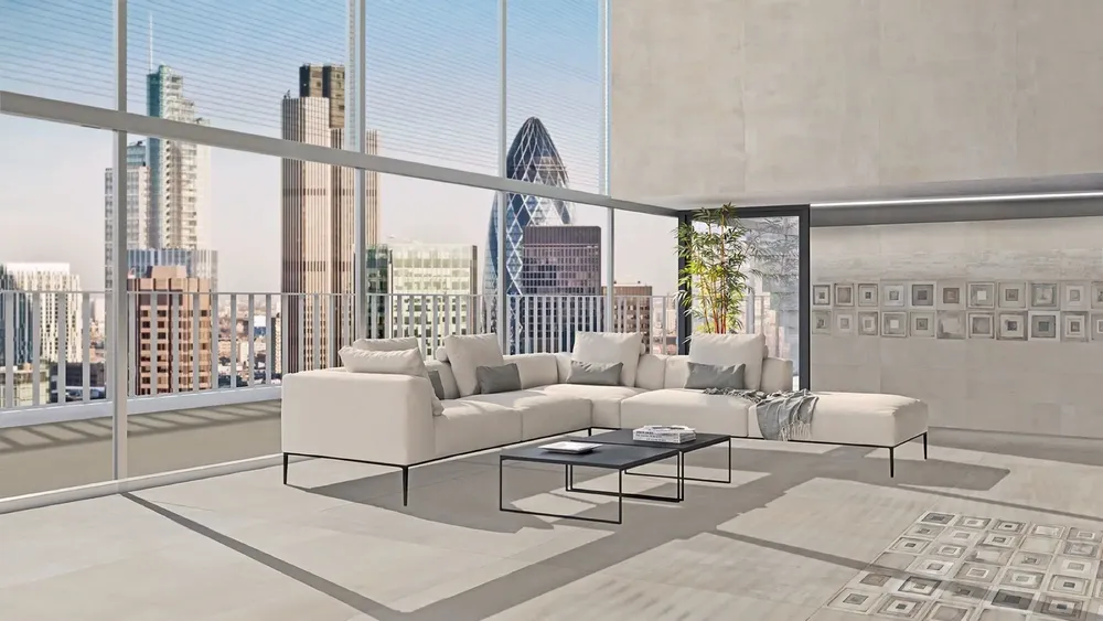 Outdoor floor coverings - Porcelain Stoneware Brushed Concrete Effect Pearl Grey Anti-slip 80X80 - ECPL379 (Ceramishop.fr) - CERAMISHOP