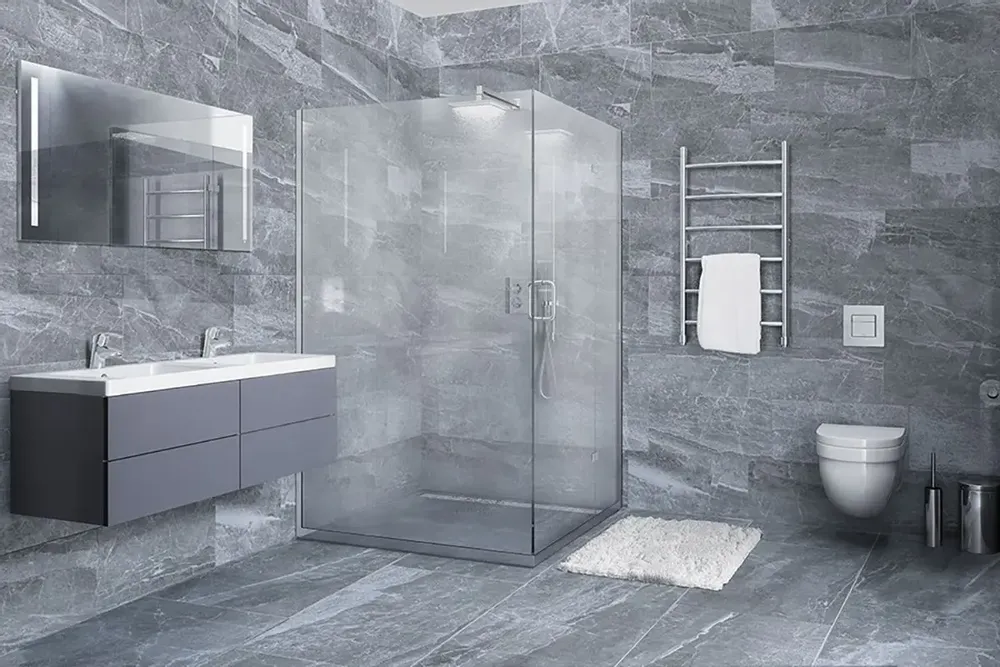 Indoor floor coverings - Refined Marble Effect Porcelain Stoneware, Matte Grey, 60x120 - ECPO809 (Ceramishop.fr) - CERAMISHOP