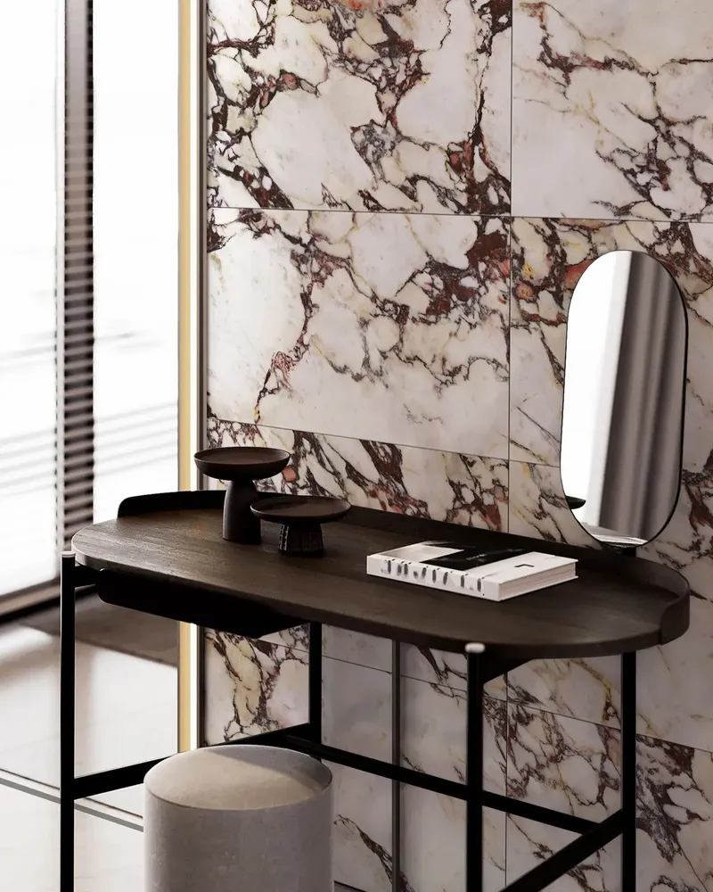 Indoor floor coverings - Calacatta Effect Glossy Purple Porcelain Stoneware 60X120 - ECVA1546 (Ceramishop.fr) - CERAMISHOP