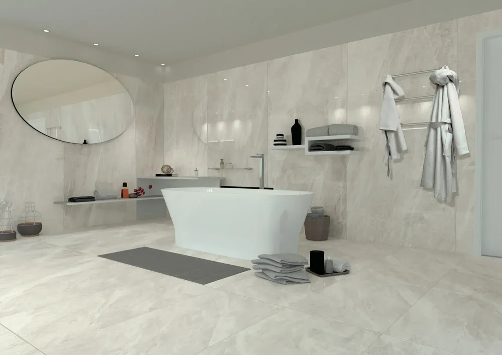 Indoor floor coverings - Refined Marble Effect Porcelain Stoneware, Matte White, 60x60 cm - ECWE810 (Ceramishop.fr) - CERAMISHOP