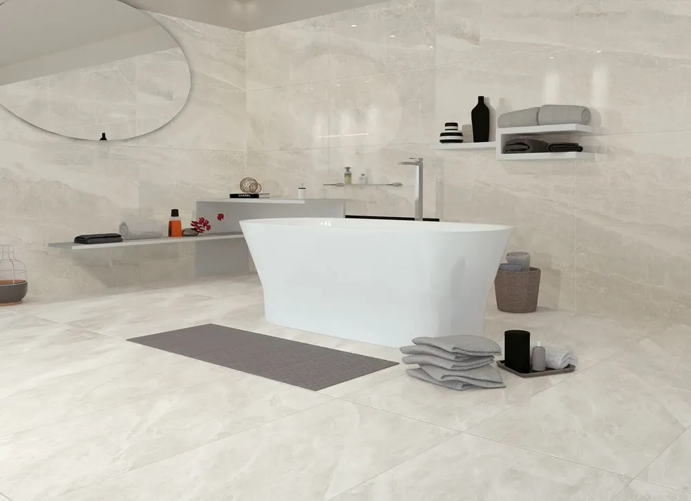 Indoor floor coverings - Refined Marble Effect Porcelain Stoneware, Matte White, 60x120 - ECWE803 (Ceramishop.fr) - CERAMISHOP