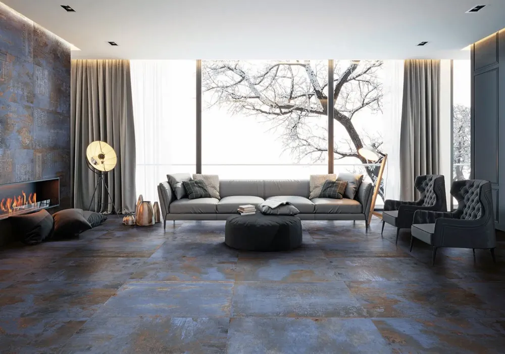 Indoor floor coverings - Blue Oxidized Metal Effect Porcelain Stoneware 60X120 - EFBE057 (Ceramishop.fr) - CERAMISHOP