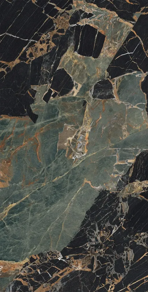 Revêtements sols intérieurs - Grès Cérame Effet Marbre Noir/Vert Brillant 60X120 - EEPS1552 (Ceramishop.fr) - CERAMISHOP