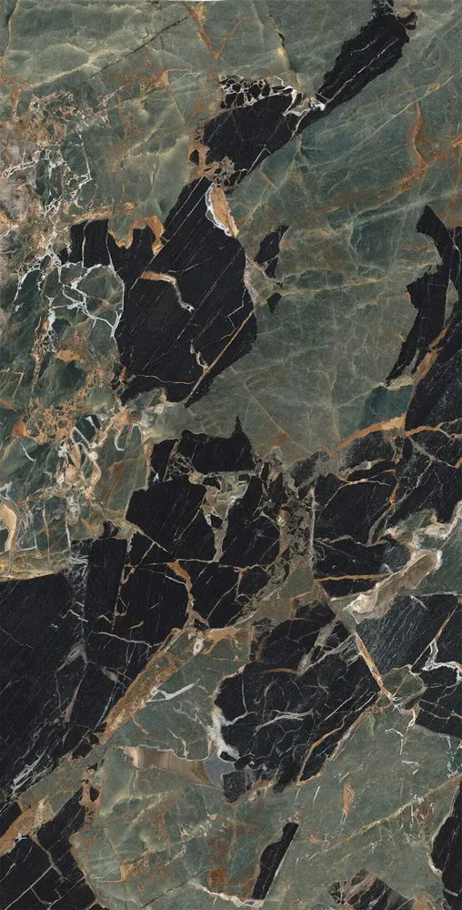 Revêtements sols intérieurs - Grès Cérame Effet Marbre Noir/Vert Brillant 60X120 - EEPS1552 (Ceramishop.fr) - CERAMISHOP