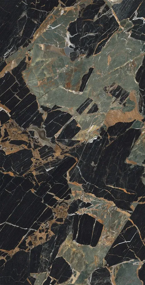 Revêtements sols intérieurs - Grès Cérame Effet Marbre Noir/Vert Brillant 60X120 - EEPS1552 (Ceramishop.fr) - CERAMISHOP
