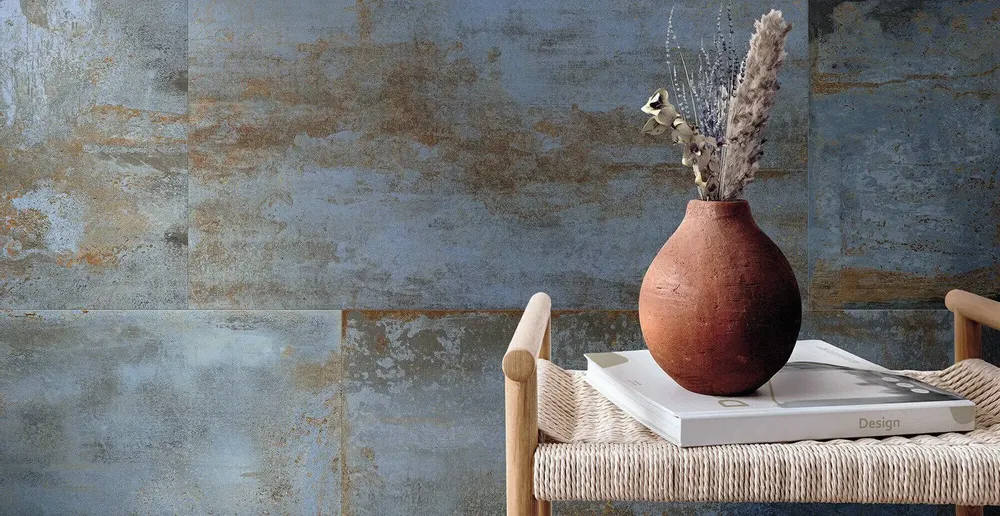 Revêtements sols intérieurs - Grès Cérame Effet Métal Oxydé Bleu 80X80 - EFBE058 (Ceramishop.fr) - CERAMISHOP