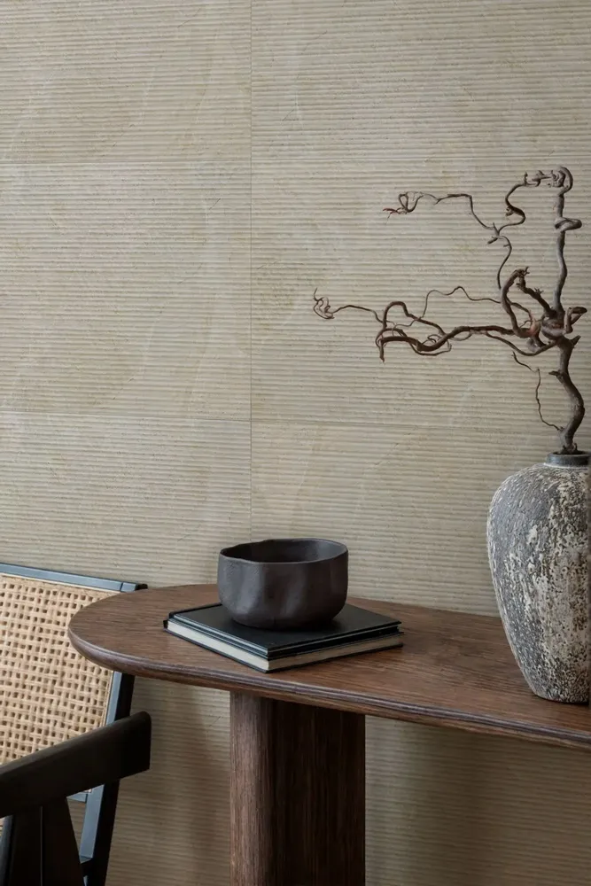 Indoor floor coverings - Deluxe Beige Grooved Stone Effect Porcelain Tile Rt 60X120 - EGCG1587 (Ceramishop.fr) - CERAMISHOP