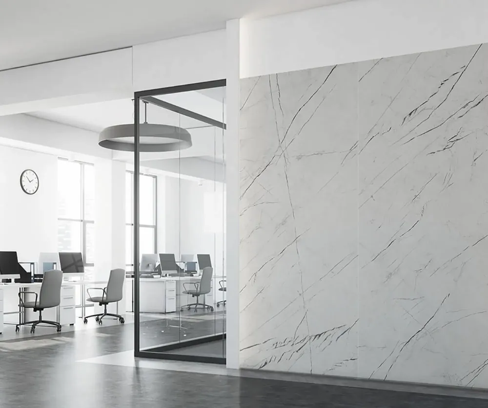 Indoor floor coverings - Marble Effect Porcelain Stoneware Marquina Glossy White 60X60 - EMWE843 (Ceramishop.fr) - CERAMISHOP