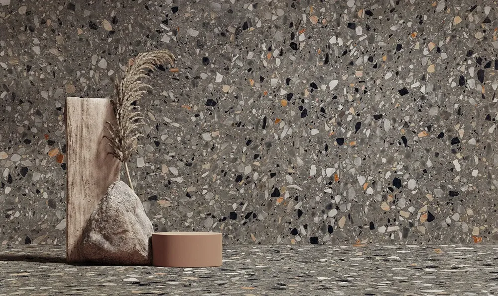 Indoor floor coverings - Terrazzo Stone Effect Porcelain Stoneware Grey 60X120 - EMYA1130 (Ceramishop.fr) - CERAMISHOP