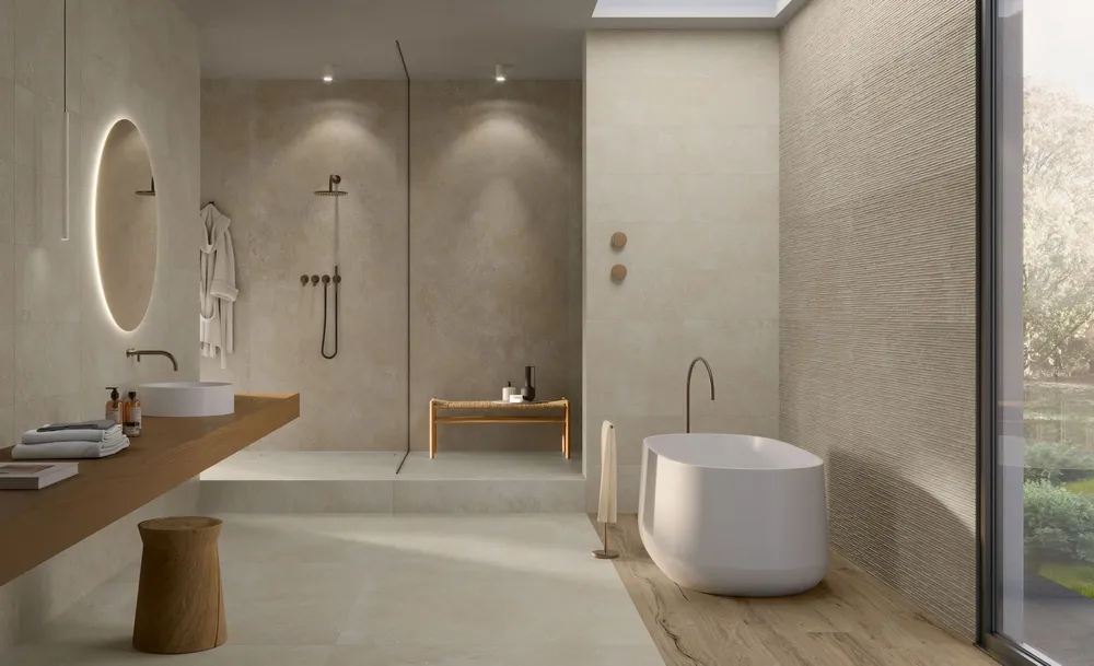 Indoor floor coverings - Porcelain Stoneware with Spatula-Style Ivory Matt Rt 60X60 - ENAD1640 (Ceramishop.fr) - CERAMISHOP