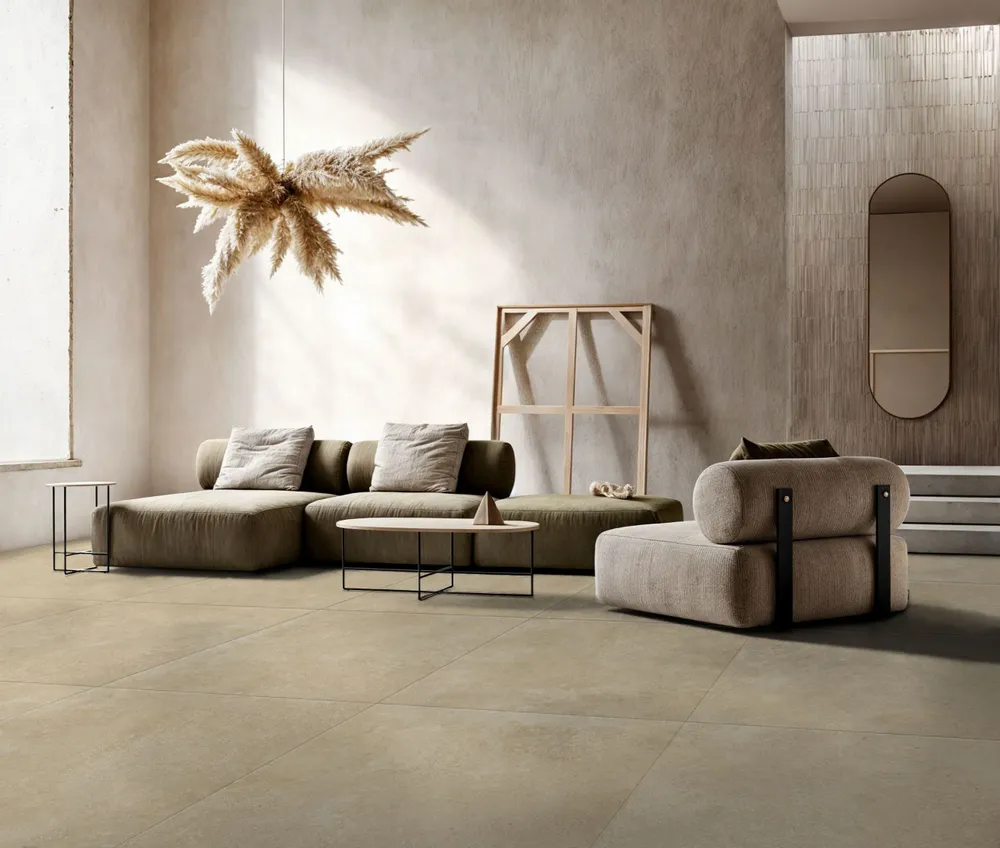 Indoor floor coverings - Porcelain Stoneware with Spatula-Style Finish, Beige Matt, RT 60X120 - ENEU1645 (Ceramishop.fr) - CERAMISHOP