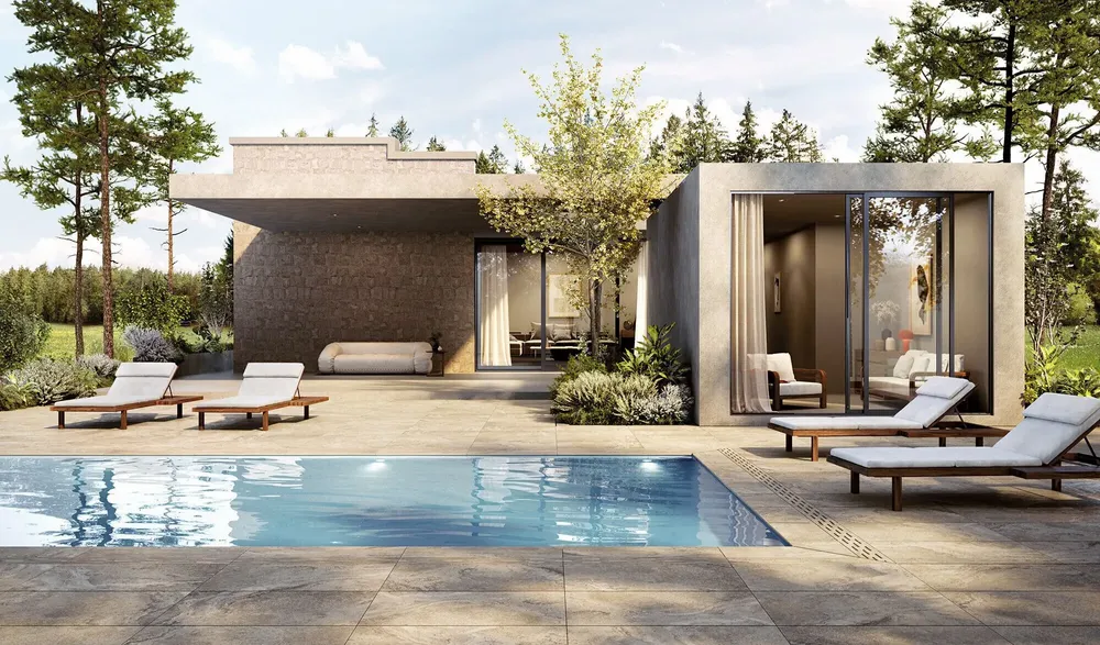 Outdoor floor coverings - Marble Effect Travertine Soft Beige Non-Slip Porcelain Stoneware 60x60 - ENSA148 (Ceramishop.fr) - CERAMISHOP