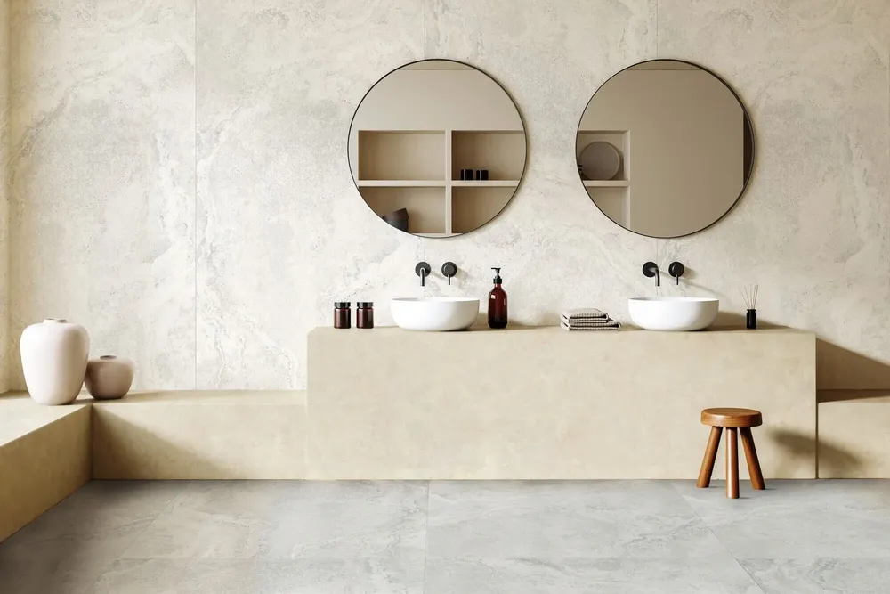 Revêtements sols intérieurs - Grès Cérame Effet Marbre Travertin Soft Blanc Mat 60X120 - ENSN138 (Ceramishop.fr) - CERAMISHOP