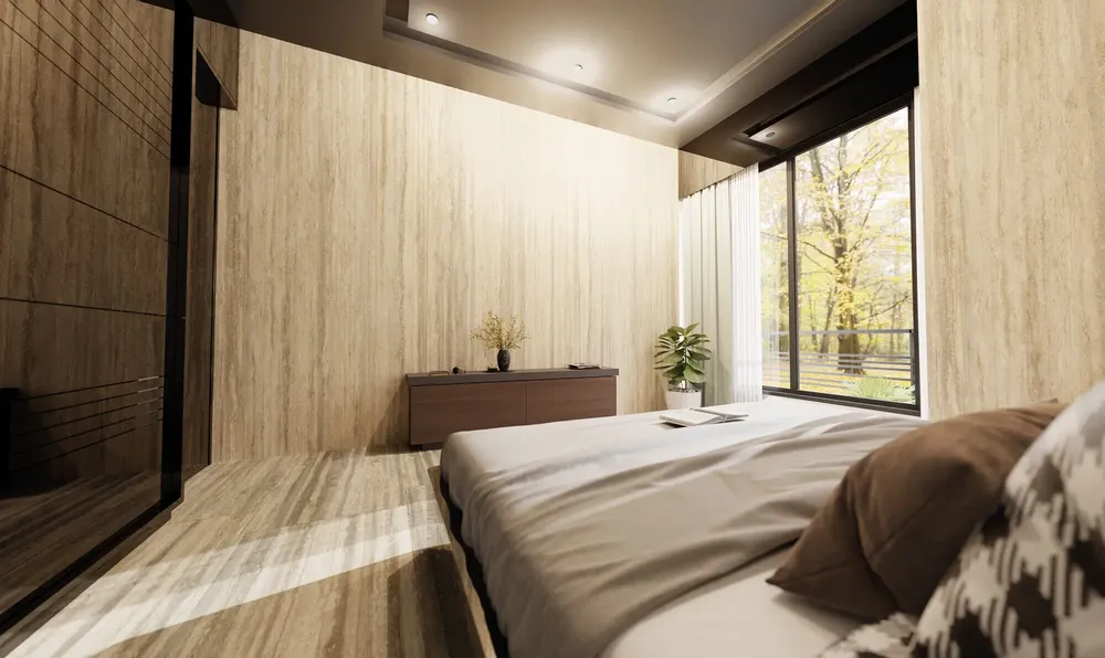 Indoor floor coverings - Matte Beige Veined Travertine Marble Effect Porcelain Stoneware 60X120 - ENVA152 (Ceramishop.fr) - CERAMISHOP