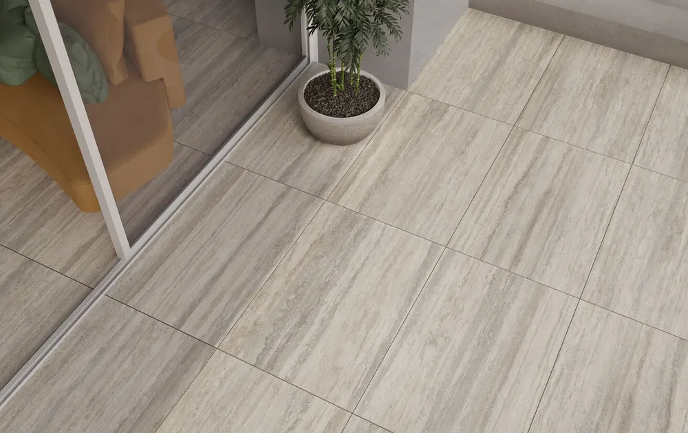 Outdoor floor coverings - Porcelain Stoneware Marble Effect Travertine Veined Ivory Anti-slip 60X120 - ENVC155 (Ceramishop.fr) - CERAMISHOP