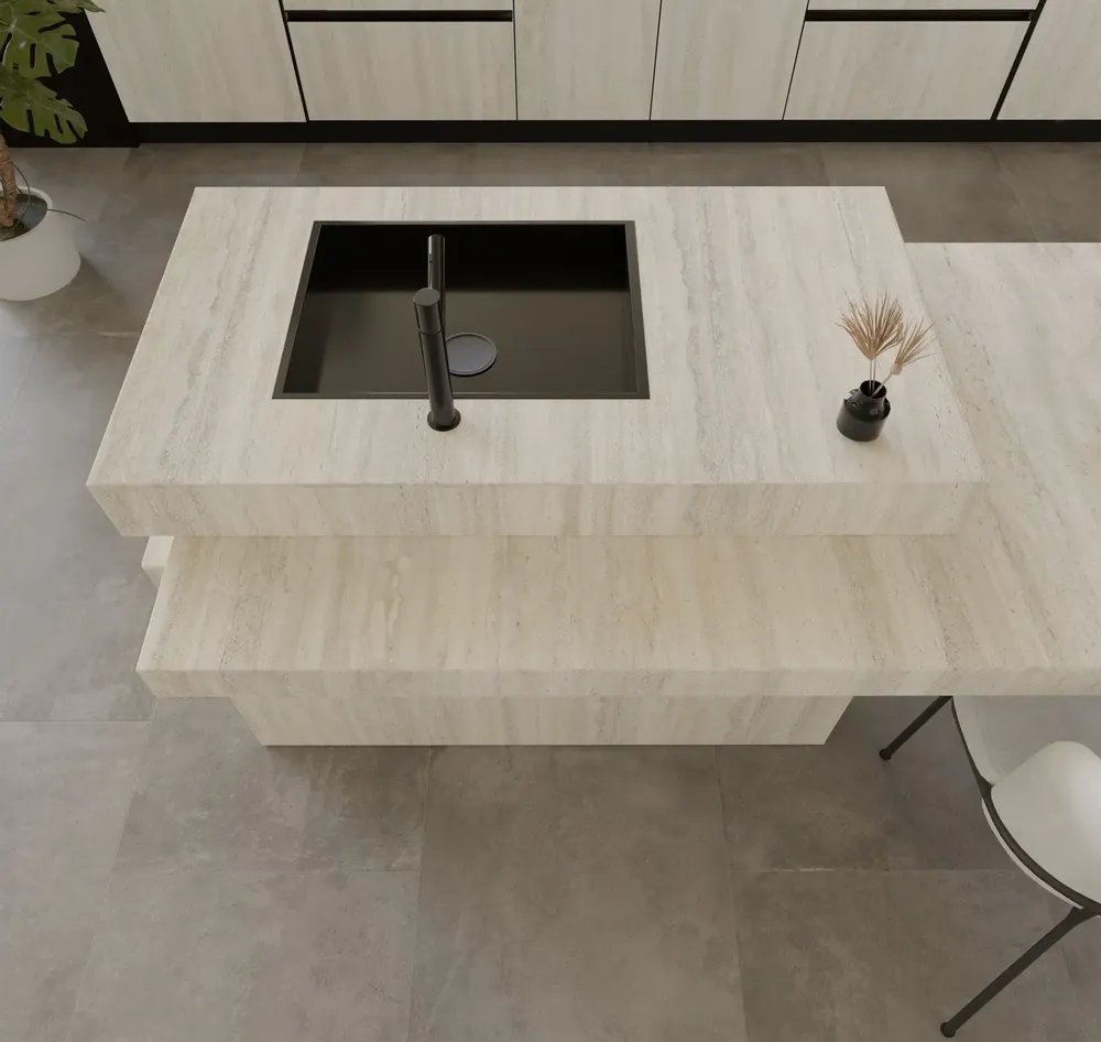 Indoor floor coverings - Porcelain Stoneware Marble Effect Travertine Veined White Matte 60X120 - ENVN150 (Ceramishop.fr) - CERAMISHOP