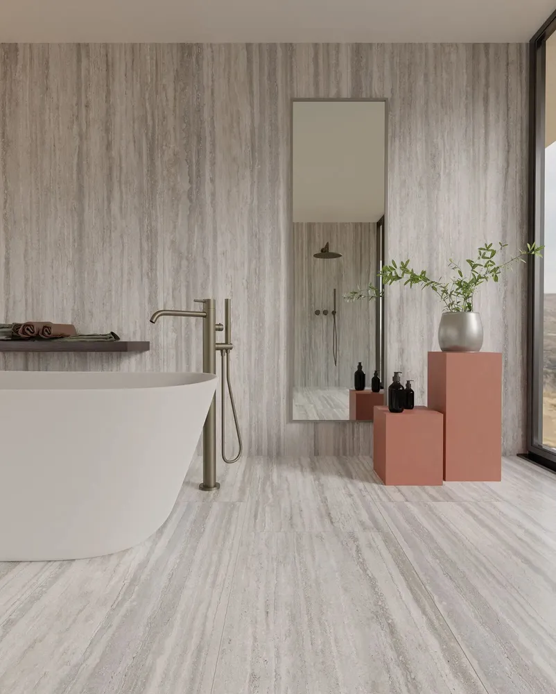 Indoor floor coverings - Matte Grey Travertine Marble Effect Porcelain Stoneware 60X120 - ENVO153 (Ceramishop.fr) - CERAMISHOP