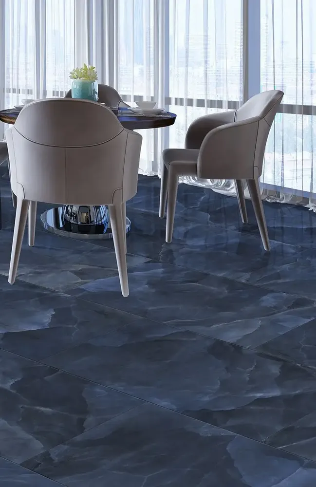 Indoor floor coverings - Glossy Blue Onyx Marble Effect Porcelain Stoneware 60x60 - EOXB869 (Ceramishop.fr) - CERAMISHOP