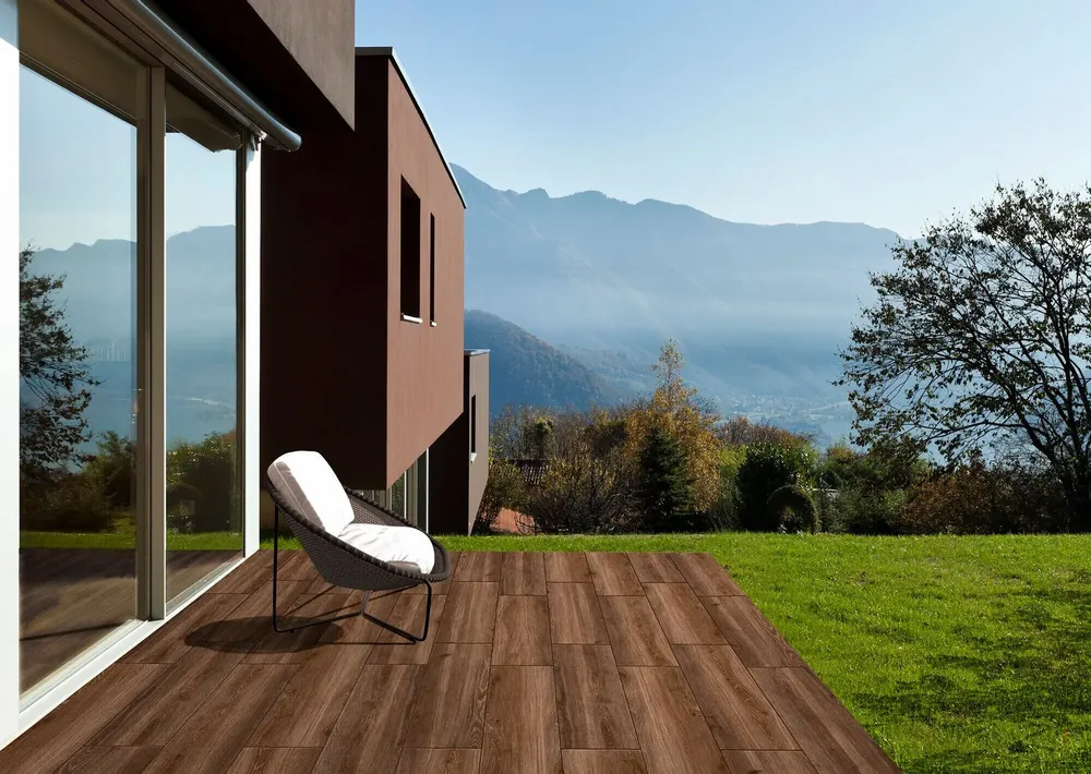 Outdoor floor coverings - Brown Wood Effect Non-Slip Porcelain Stoneware 20X120 - EWKC1453 (Ceramishop.fr) - CERAMISHOP