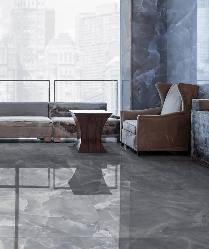 Indoor floor coverings - Glossy Onyx Grey Marble Effect Porcelain Stoneware 60x60 - EOXG867 (Ceramishop.fr) - CERAMISHOP