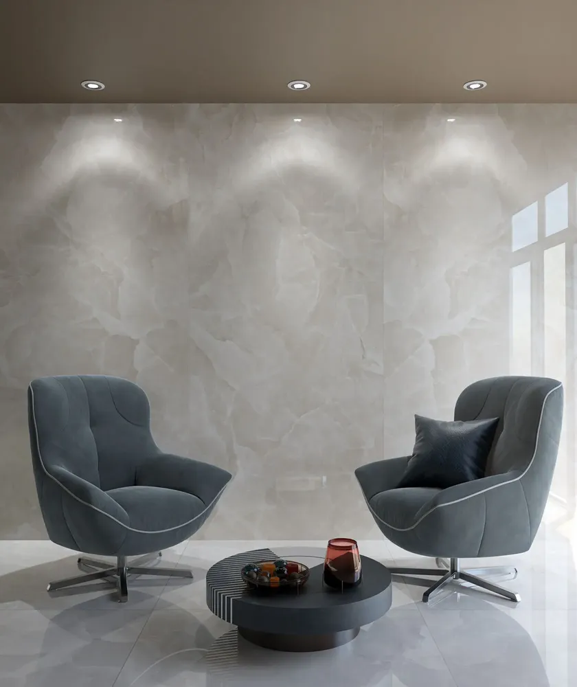 Revêtements sols intérieurs - Grès Cérame Effet Marbre Onyx Beige Brillant 60X120 - EOXI128 (Ceramishop.fr) - CERAMISHOP