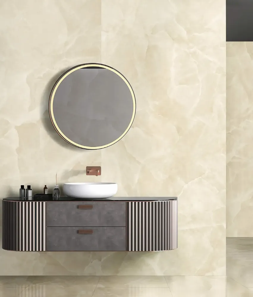 Revêtements sols intérieurs - Grès Cérame Effet Marbre Onyx Beige Brillant 60X120 - EOXI128 (Ceramishop.fr) - CERAMISHOP