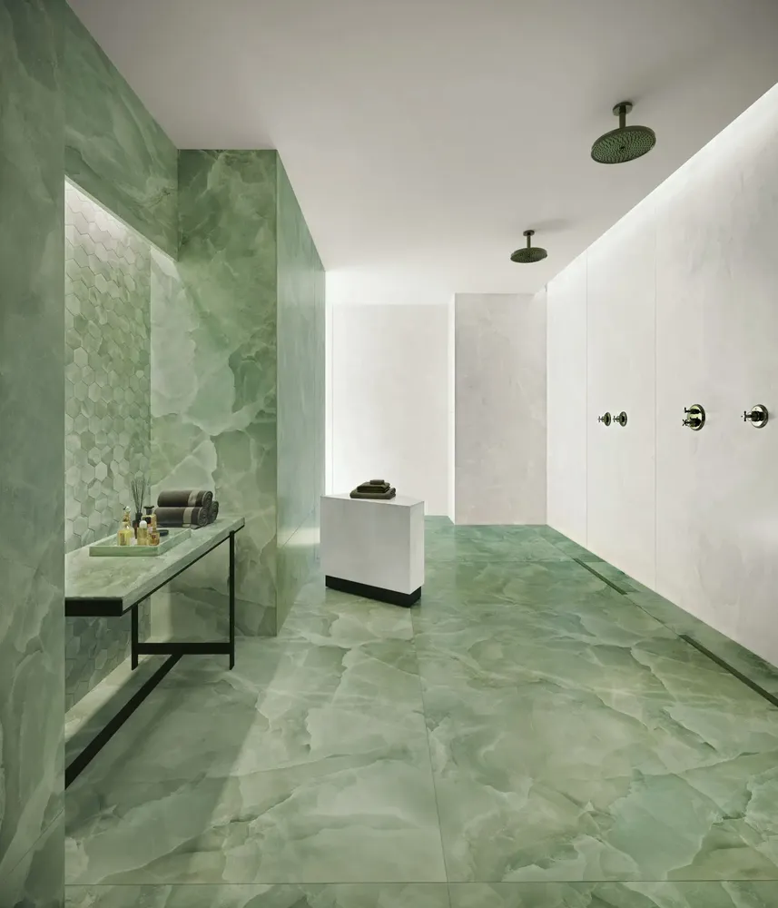 Indoor floor coverings - Marble Effect Porcelain Stoneware Onyx Jade Glossy Green 60X60 - EOXJ868 (Ceramishop.fr) - CERAMISHOP