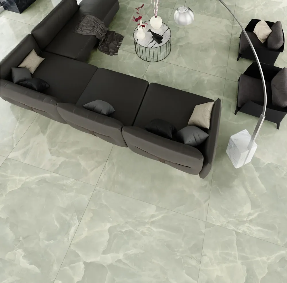 Indoor floor coverings - Marble Effect Porcelain Stoneware Onyx Jade Glossy Green 60X60 - EOXJ868 (Ceramishop.fr) - CERAMISHOP