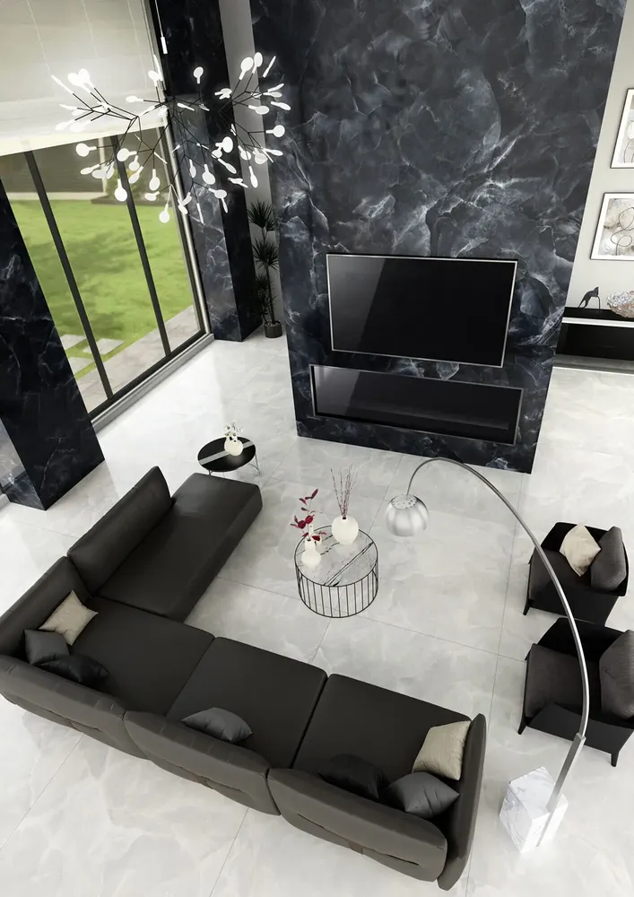 Indoor floor coverings - Glossy Black Onyx Marble Effect Porcelain Stoneware 60x60 - EOXK870 (Ceramishop.fr) - CERAMISHOP