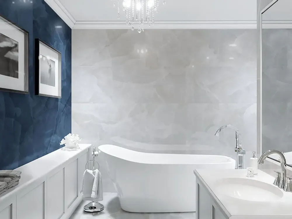 Indoor floor coverings - Glossy White Onyx Marble Effect Porcelain Stoneware 60X120 - EOXW127 (Ceramishop.fr) - CERAMISHOP