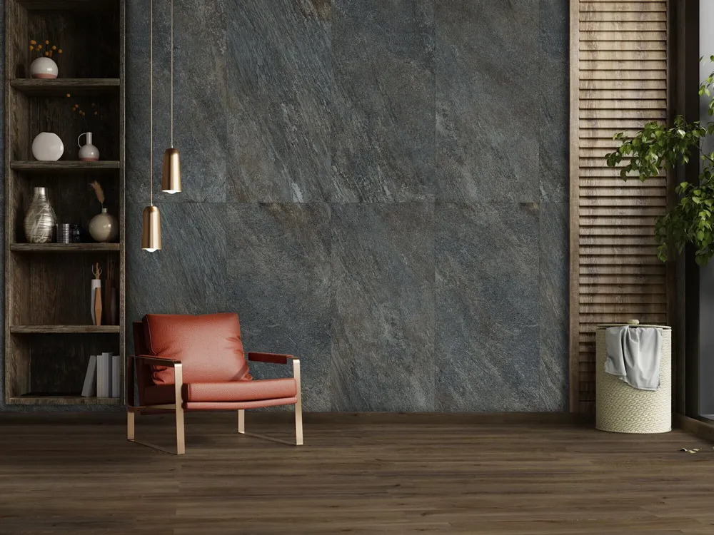 Indoor floor coverings - Anthracite Grey Stone Effect Porcelain Stoneware 60X120 - EREA1190 (Ceramishop.fr) - CERAMISHOP