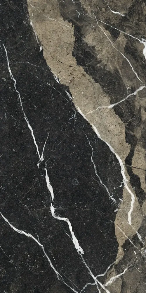 Indoor floor coverings - Porcelain Stoneware with Veined Beige and Black Marble Effect - Glossy 60x120cm - EPIB162 (Ceramishop.fr) - CERAMISHOP