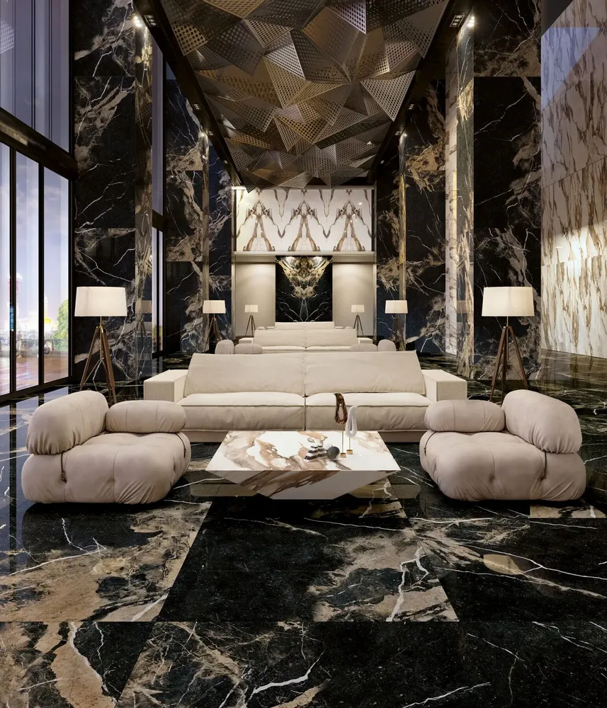 Revêtements sols intérieurs - Grès Cérame Effet Marbre Veiné Beige Noir Mat 60X120 - EPIB163 (Ceramishop.fr) - CERAMISHOP