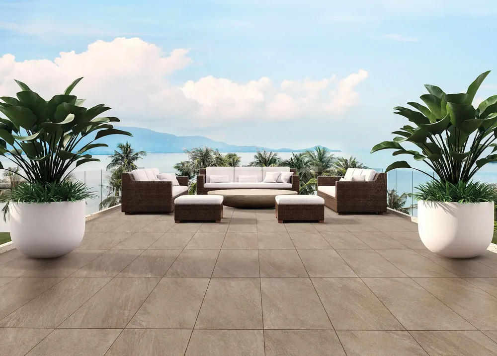 Outdoor floor coverings - Beige Stone Effect Porcelain Stoneware, Non-Slip, 60x120 - EREB1187 (Ceramishop.fr) - CERAMISHOP