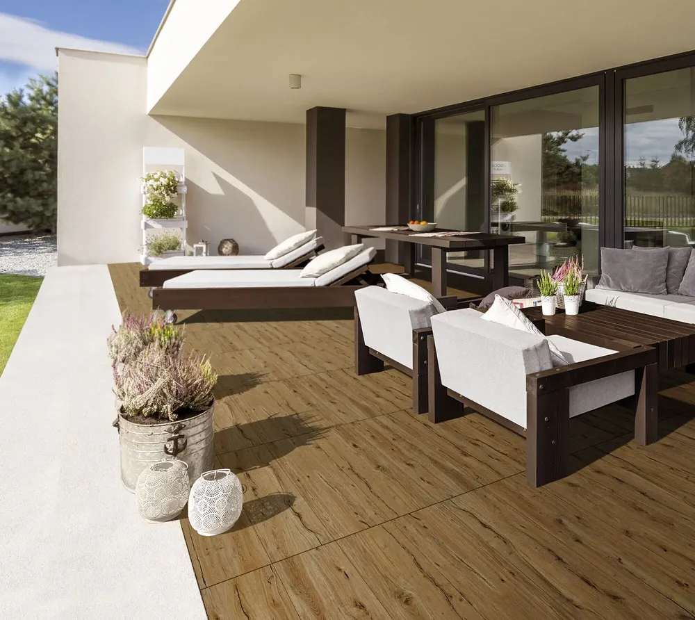 Revêtements sols extérieurs - Grès Cérame Effet Bois Ancien Noix Antidérapant 30X120 - ERRC290 (Ceramishop.fr) - CERAMISHOP