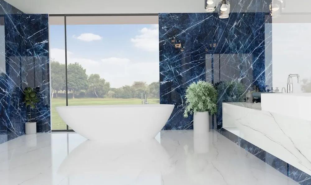 Indoor floor coverings - Glossy Ocean Blue Marble Effect Porcelain Stoneware 60X120 - EROS208 (Ceramishop.fr) - CERAMISHOP