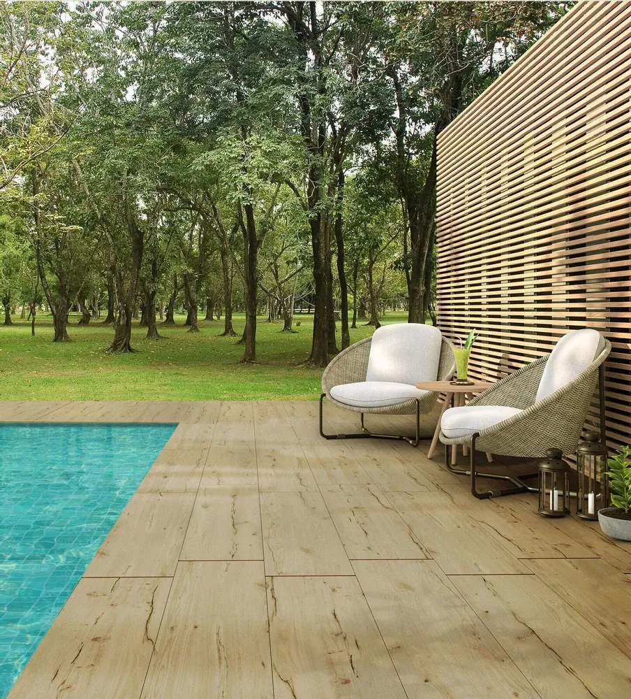 Revêtements sols extérieurs - Grès Cérame Effet Bois Ancien Miel Antidérapant 30X120 - ERRH288 (Ceramishop.fr) - CERAMISHOP